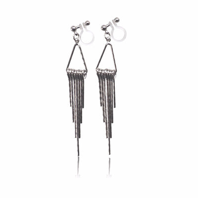 Silver fringe invisible clip on earrings - miyabigracejewelry.com