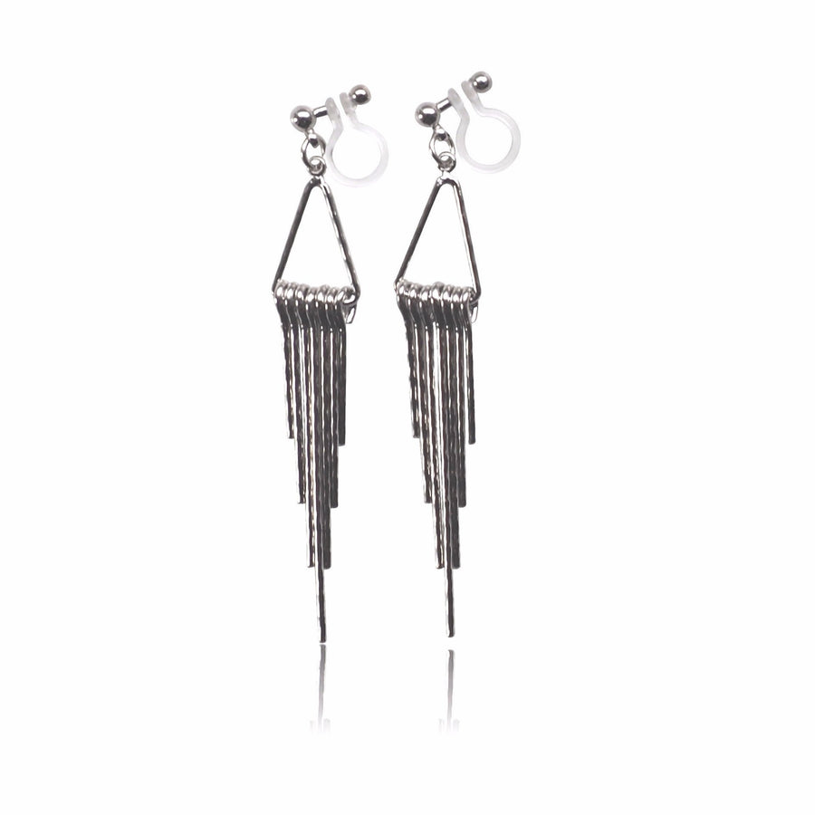 Silver fringe invisible clip on earrings - miyabigracejewelry.com