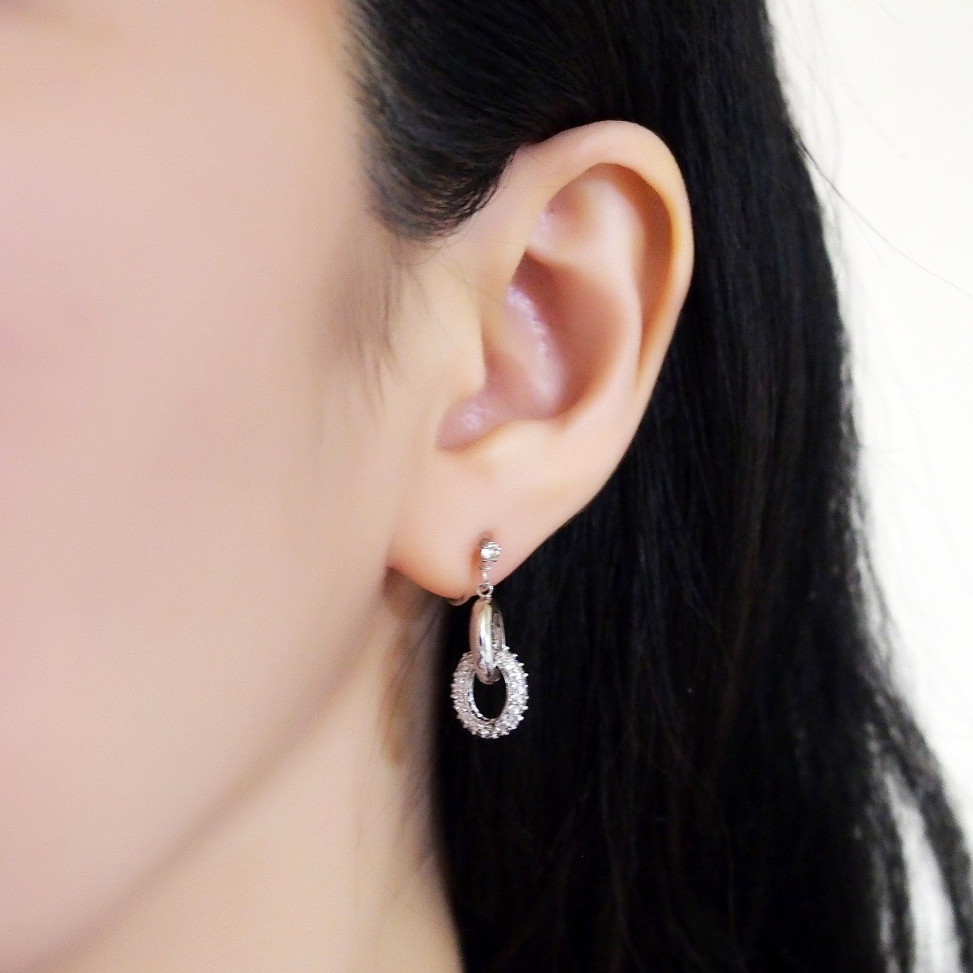 Bridal cubic zirconia micro pave ring invisible clip on earrings ( silver tone ) - miyabigracejewelry.com