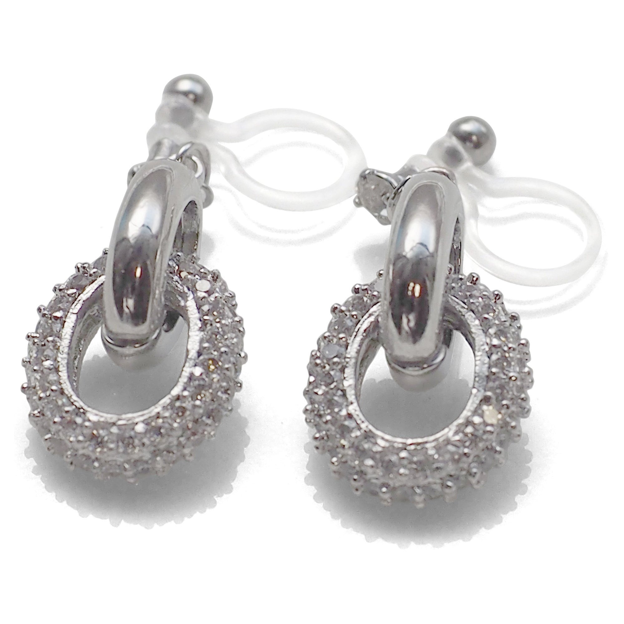 Bridal cubic zirconia micro pave ring invisible clip on earrings ( silver tone ) - miyabigracejewelry.com