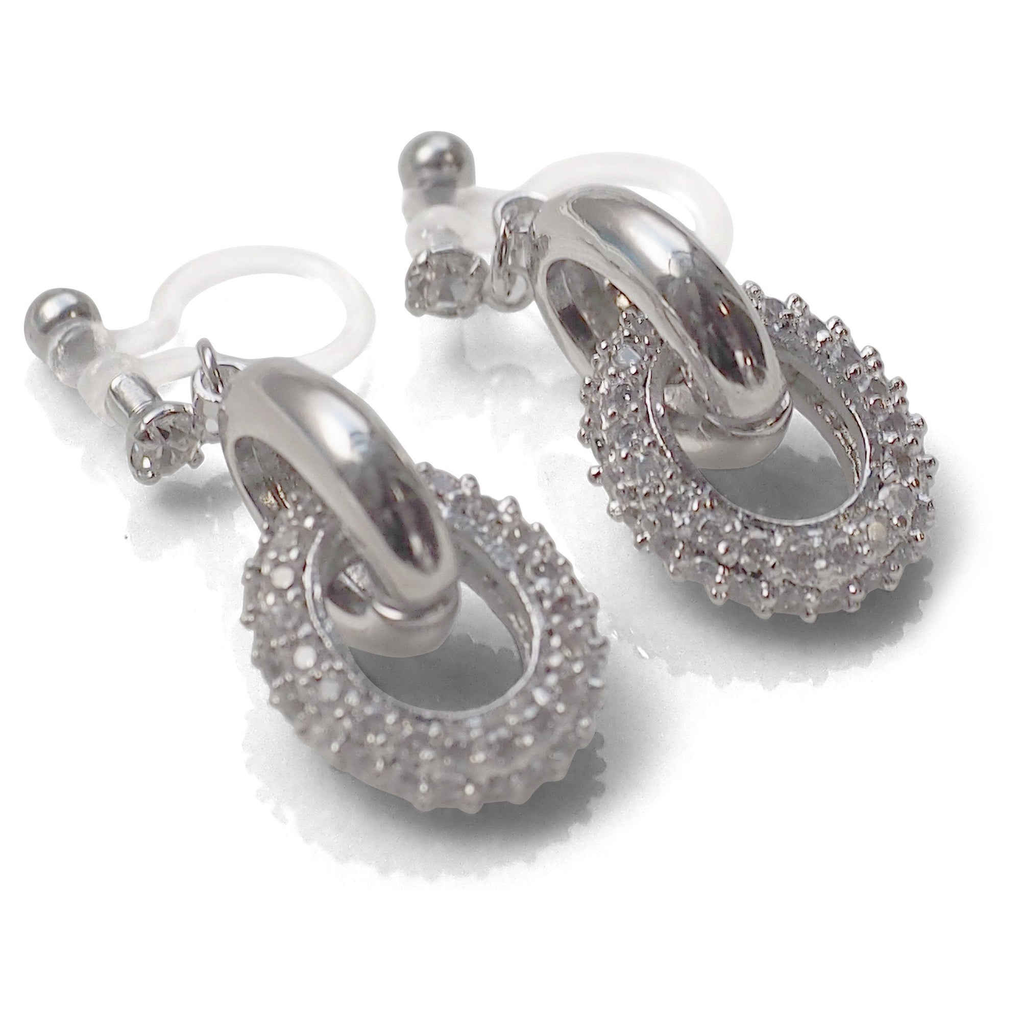 Bridal cubic zirconia micro pave ring invisible clip on earrings ( silver tone ) - miyabigracejewelry.com