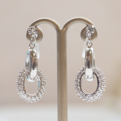Bridal cubic zirconia micro pave ring invisible clip on earrings ( silver tone ) - miyabigracejewelry.com