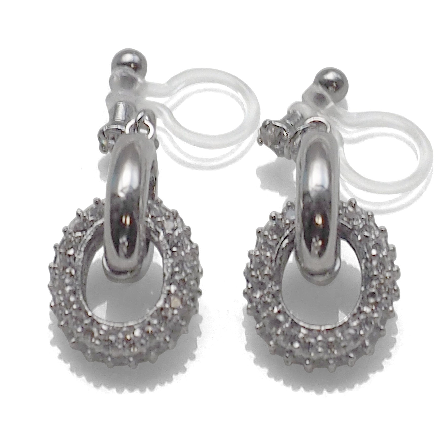 Bridal cubic zirconia micro pave ring invisible clip on earrings ( silver tone ) - miyabigracejewelry.com