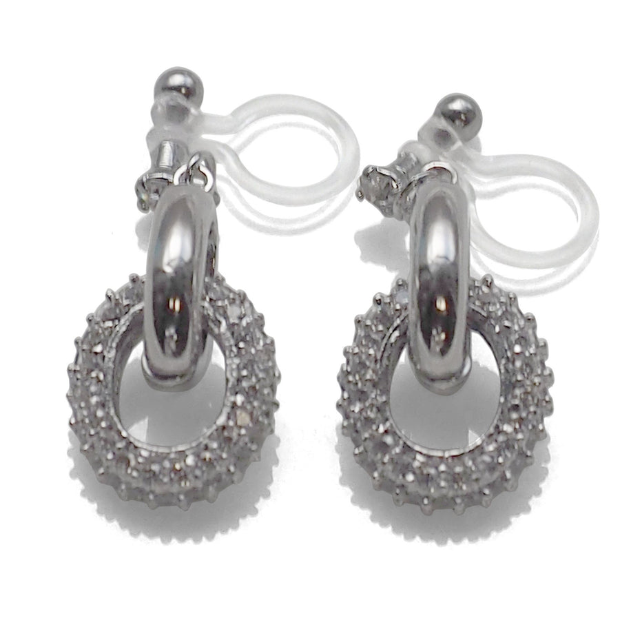 Bridal cubic zirconia micro pave ring invisible clip on earrings ( silver tone ) - miyabigracejewelry.com