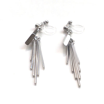 Silver diamond shape fringe invisible clip on earrings - miyabigracejewelry.com