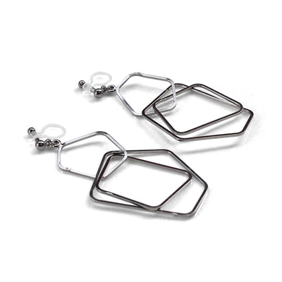 Dangle silver pentagon hoop invisible clip on earrings - miyabigracejewelry.com