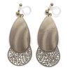 Textured gold metal and teardrop filigree invisible clip on earrings - miyabigracejewelry.com