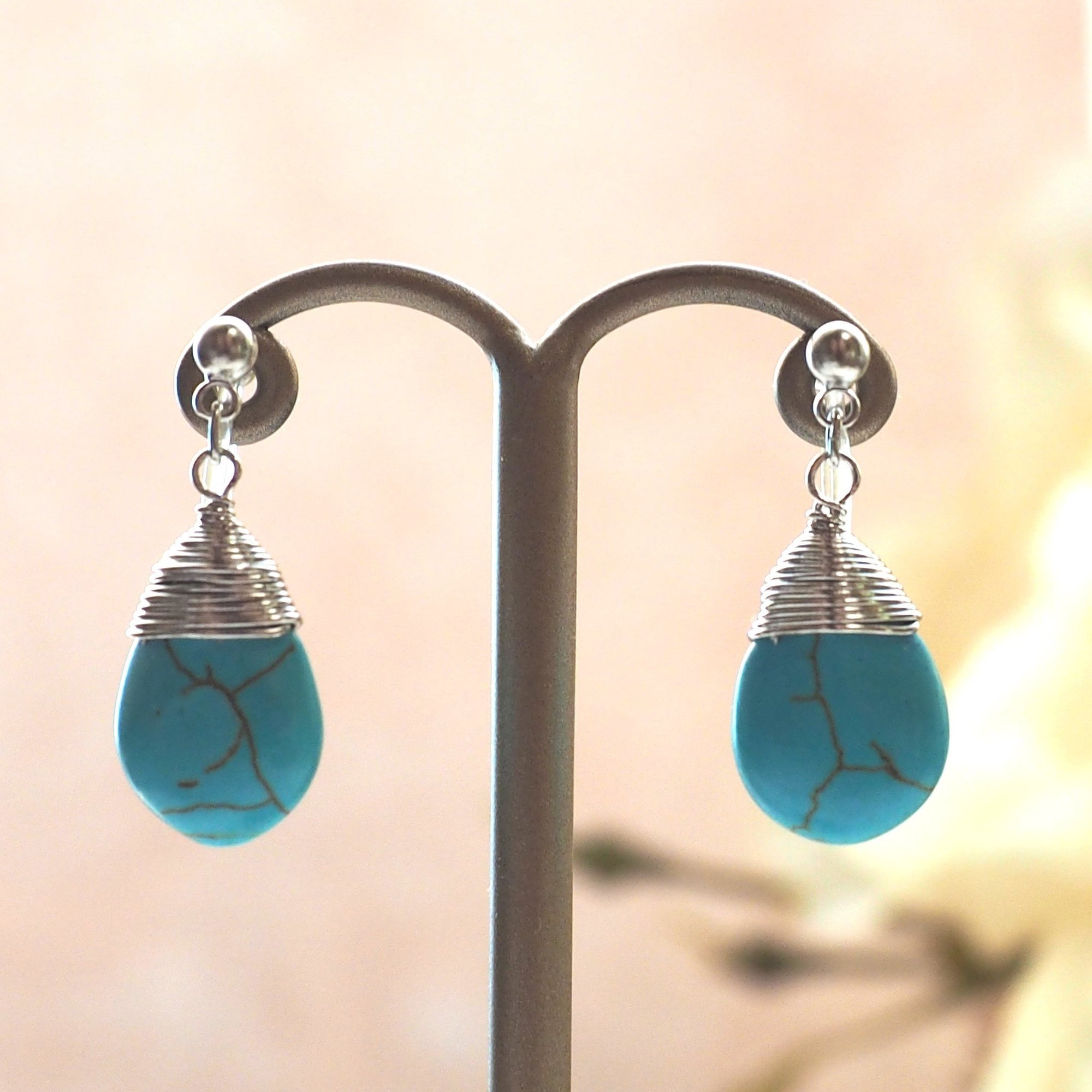 Blue turquoise invisible clip on earrings - miyabigracejewelry.com