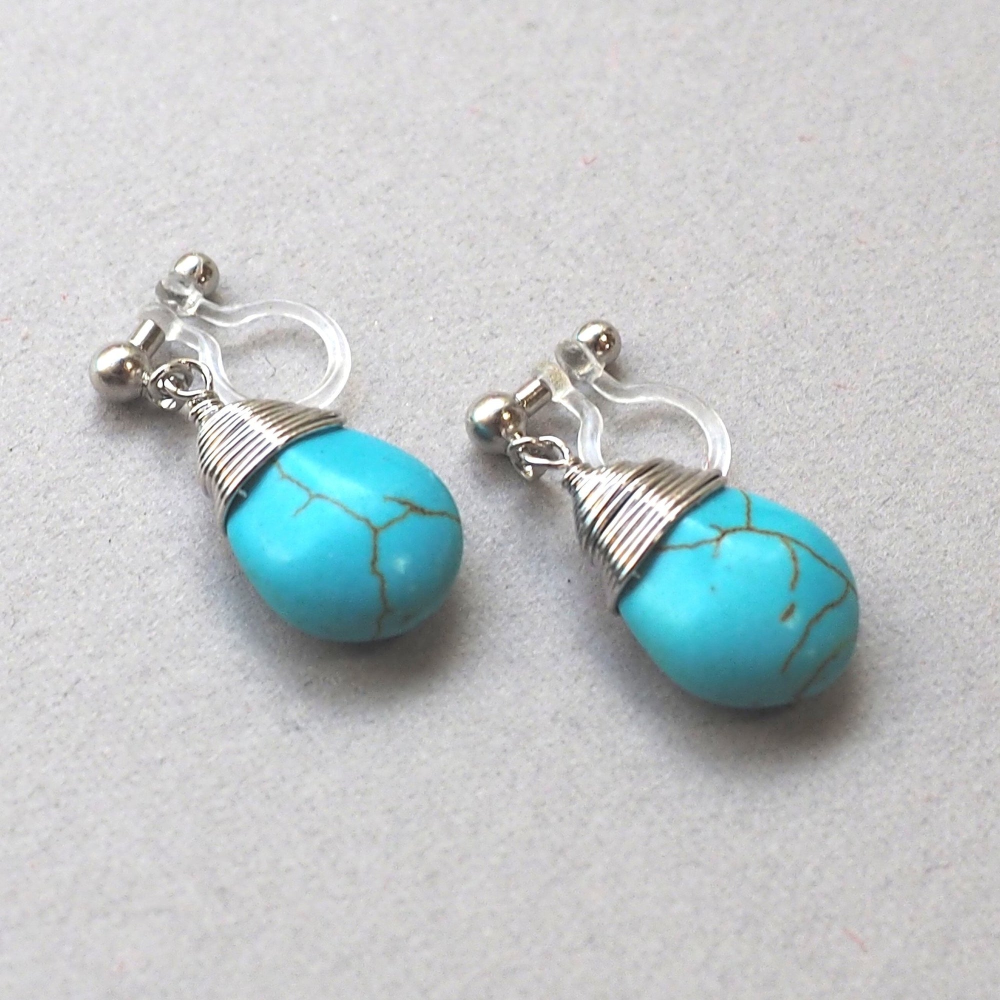 Blue turquoise invisible clip on earrings - miyabigracejewelry.com