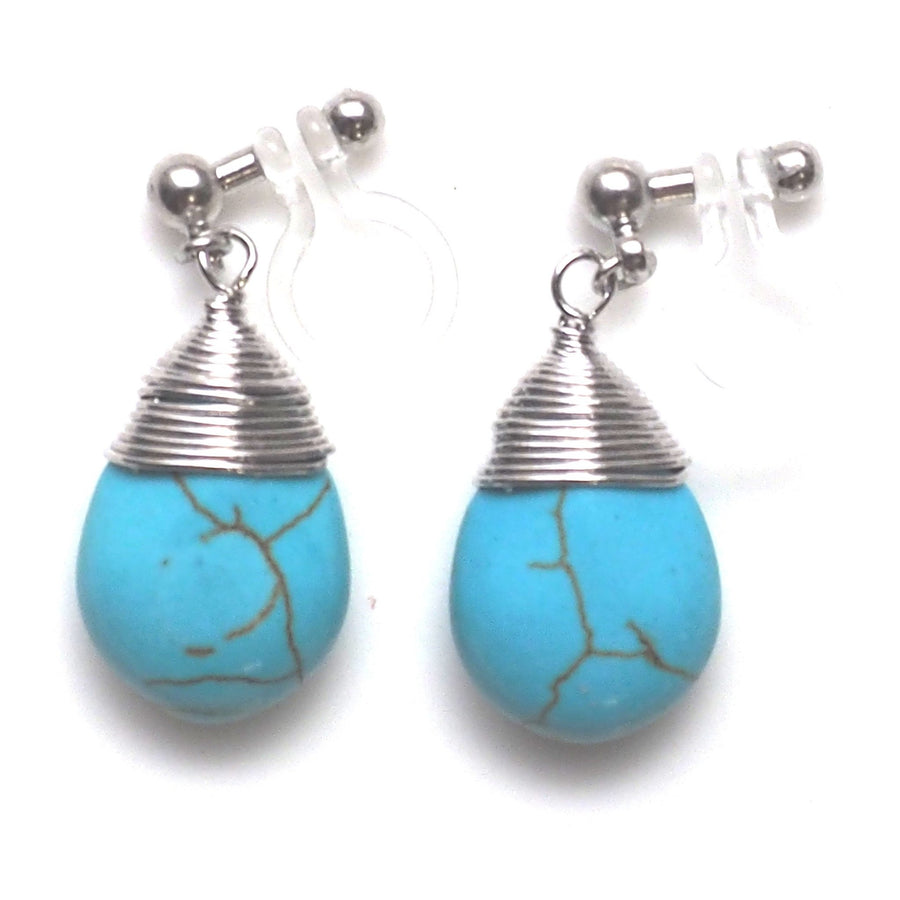 Blue turquoise invisible clip on earrings - miyabigracejewelry.com