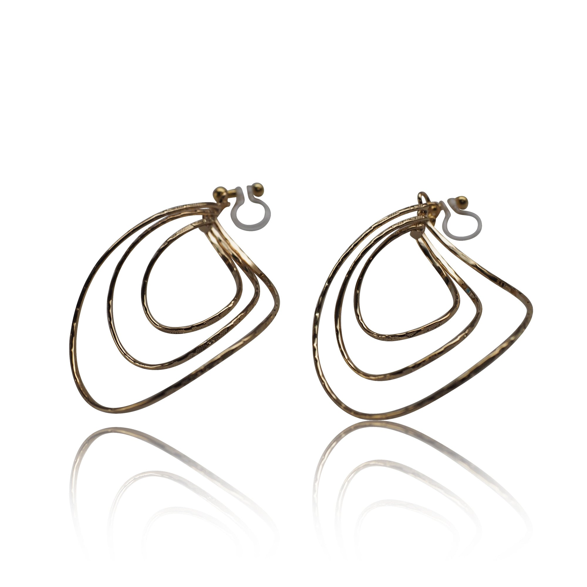 Gold waved hoop invisible clip on earrings - miyabigracejewelry.com
