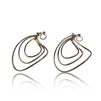 Gold waved hoop invisible clip on earrings - miyabigracejewelry.com