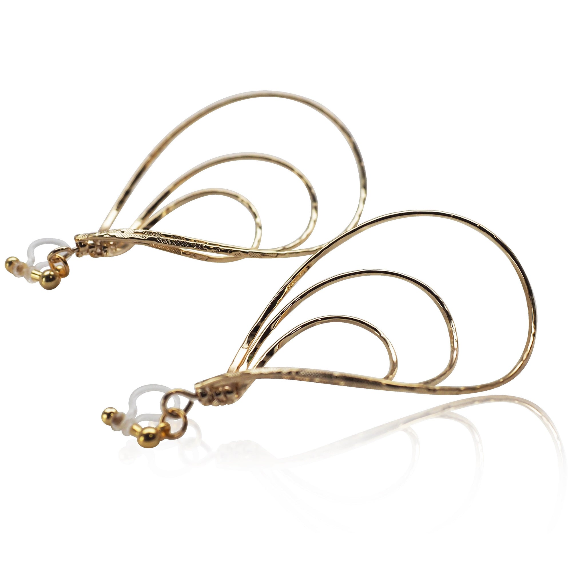 Gold waved hoop invisible clip on earrings - miyabigracejewelry.com