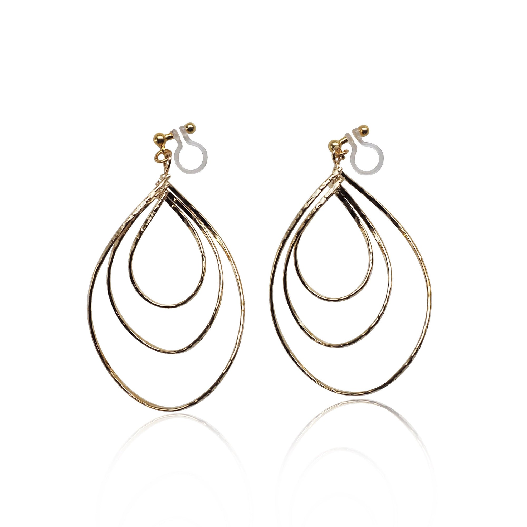 Gold waved hoop invisible clip on earrings - miyabigracejewelry.com