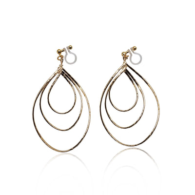 Gold waved hoop invisible clip on earrings - miyabigracejewelry.com