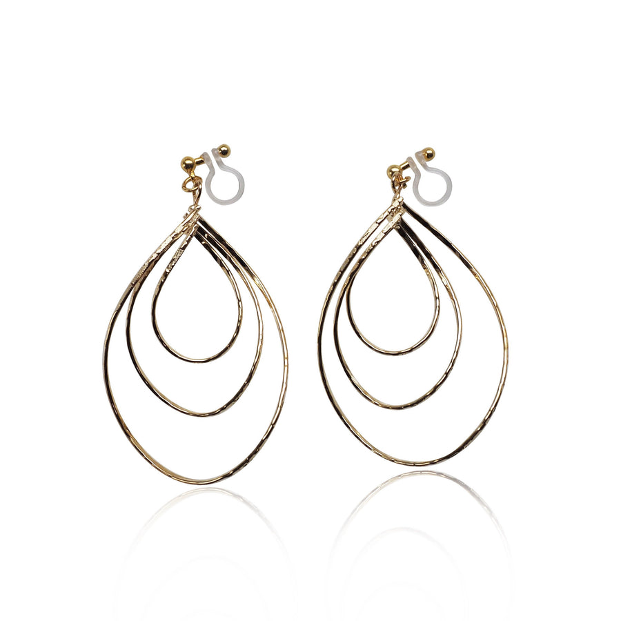 Gold waved hoop invisible clip on earrings - miyabigracejewelry.com