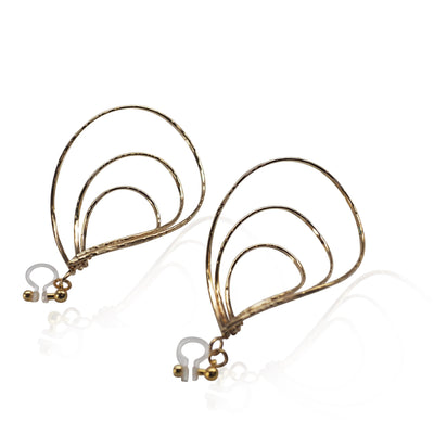 Gold waved hoop invisible clip on earrings - miyabigracejewelry.com