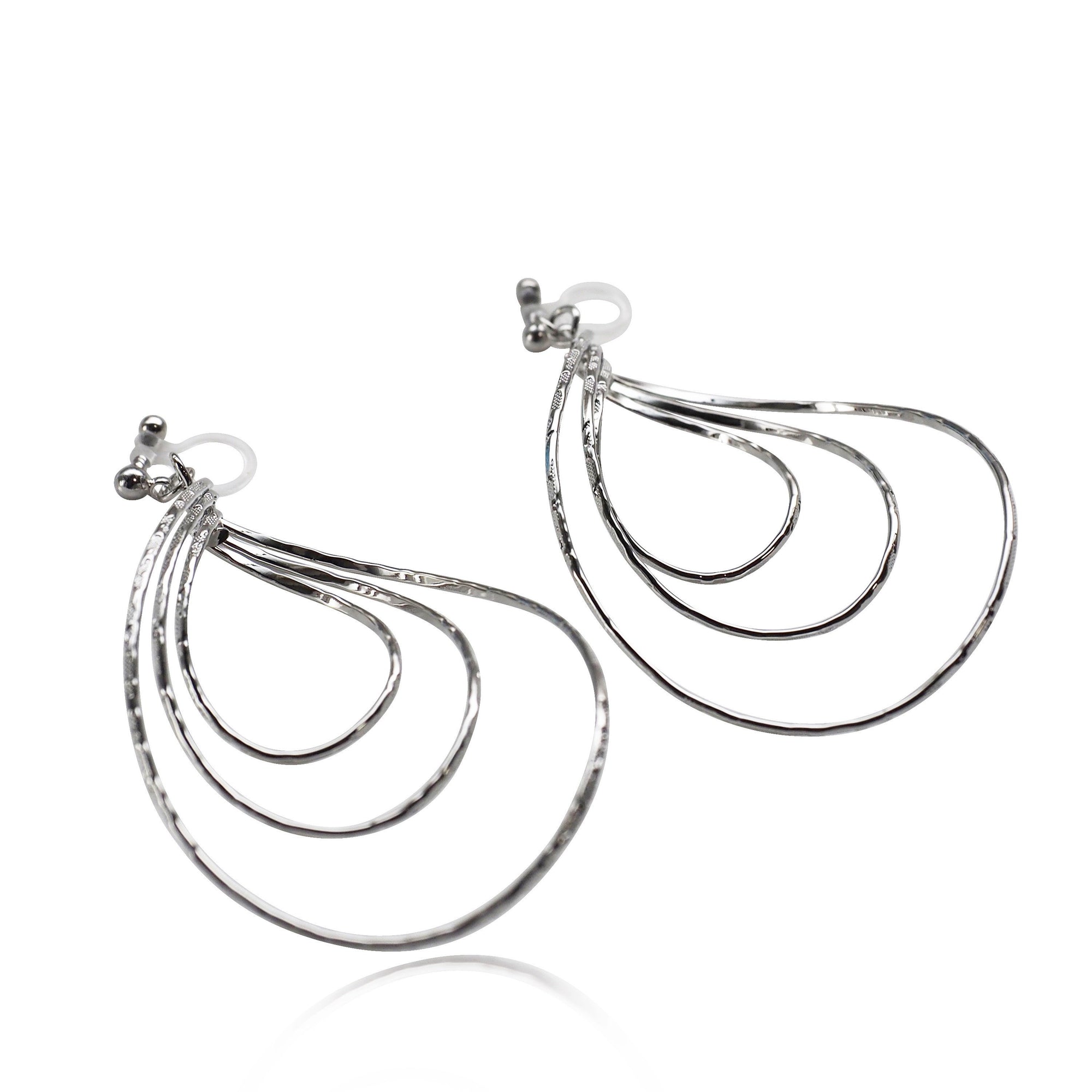 Silver waved hoop invisible clip on earrings - miyabigracejewelry.com