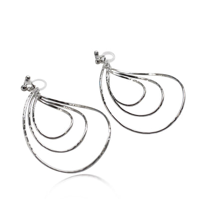 Silver waved hoop invisible clip on earrings - miyabigracejewelry.com