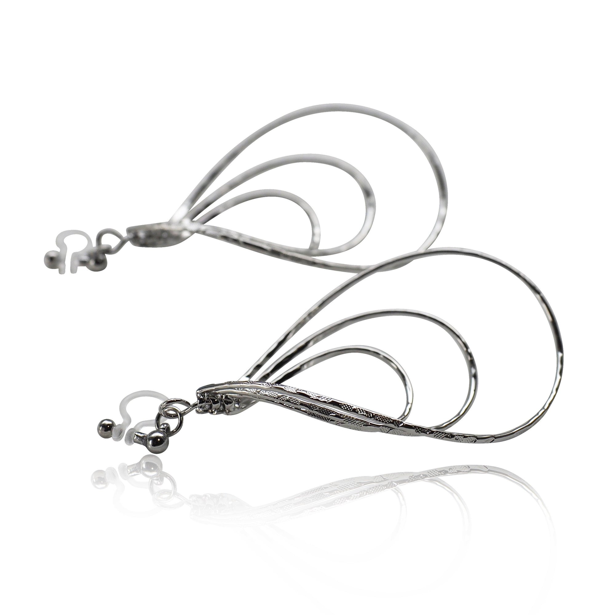 Silver waved hoop invisible clip on earrings - miyabigracejewelry.com