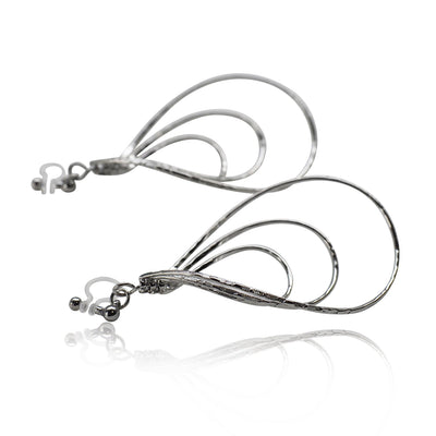 Silver waved hoop invisible clip on earrings - miyabigracejewelry.com