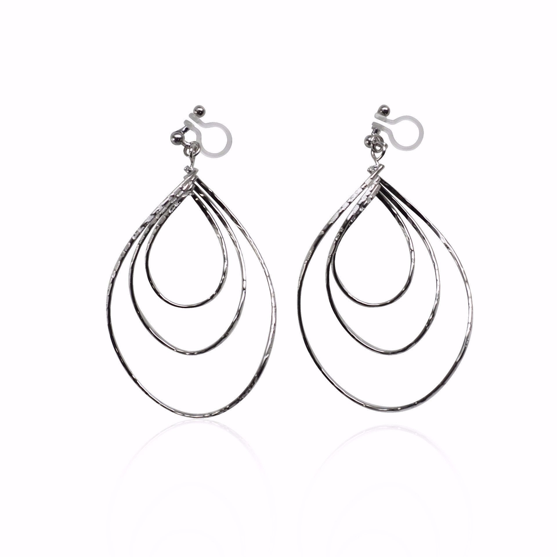 Silver waved hoop invisible clip on earrings - miyabigracejewelry.com