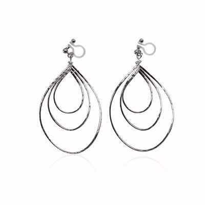 Silver waved hoop invisible clip on earrings - miyabigracejewelry.com