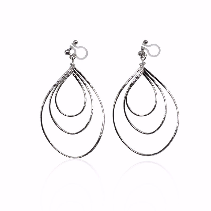 Silver waved hoop invisible clip on earrings - miyabigracejewelry.com