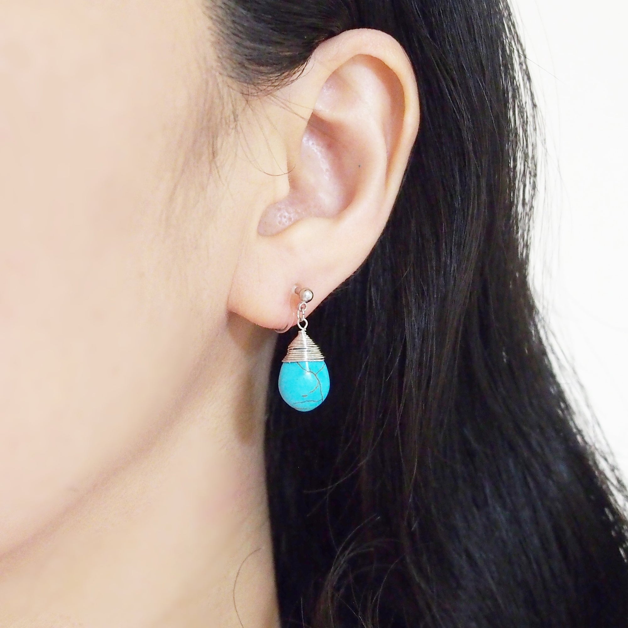 Blue turquoise invisible clip on earrings - miyabigracejewelry.com