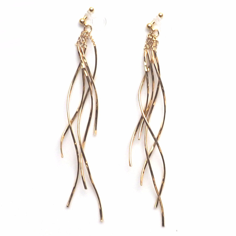 Dangle gold waved bars invisible clip on earrings - miyabigracejewelry.com