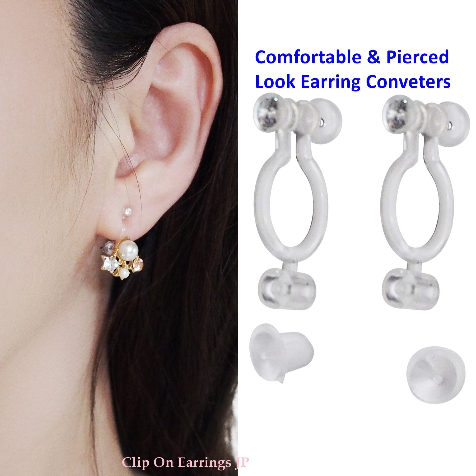 Best seller!  2 pairs of Pierced look and comfortable invisible clip on earring converters - Miyabi Grace