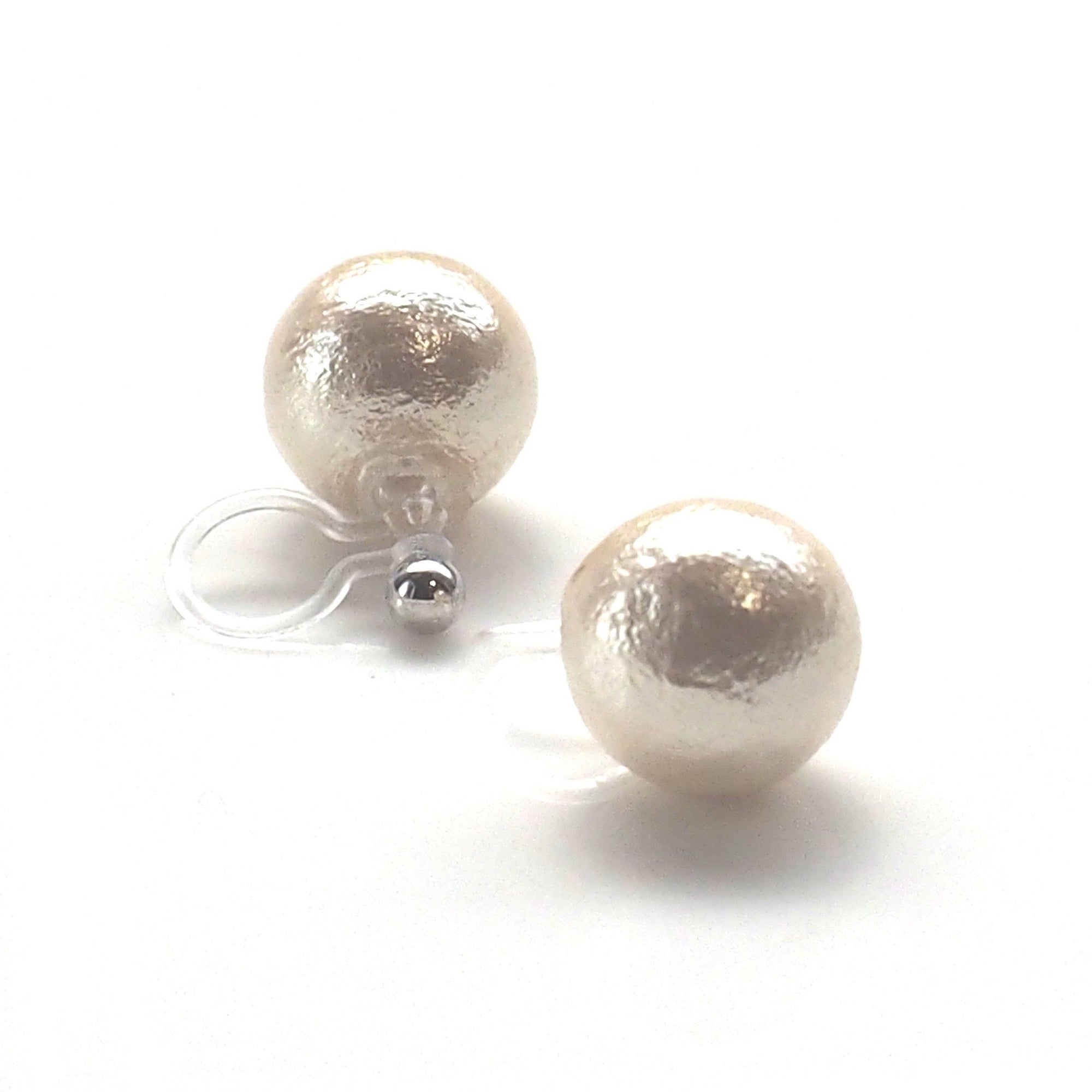 Ivory cotton pearl invisible clip on stud earrings - miyabigracejewelry.com