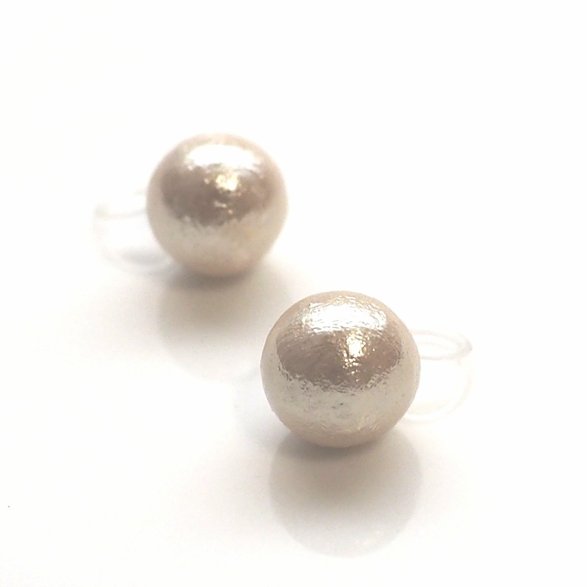Ivory cotton pearl invisible clip on stud earrings - miyabigracejewelry.com