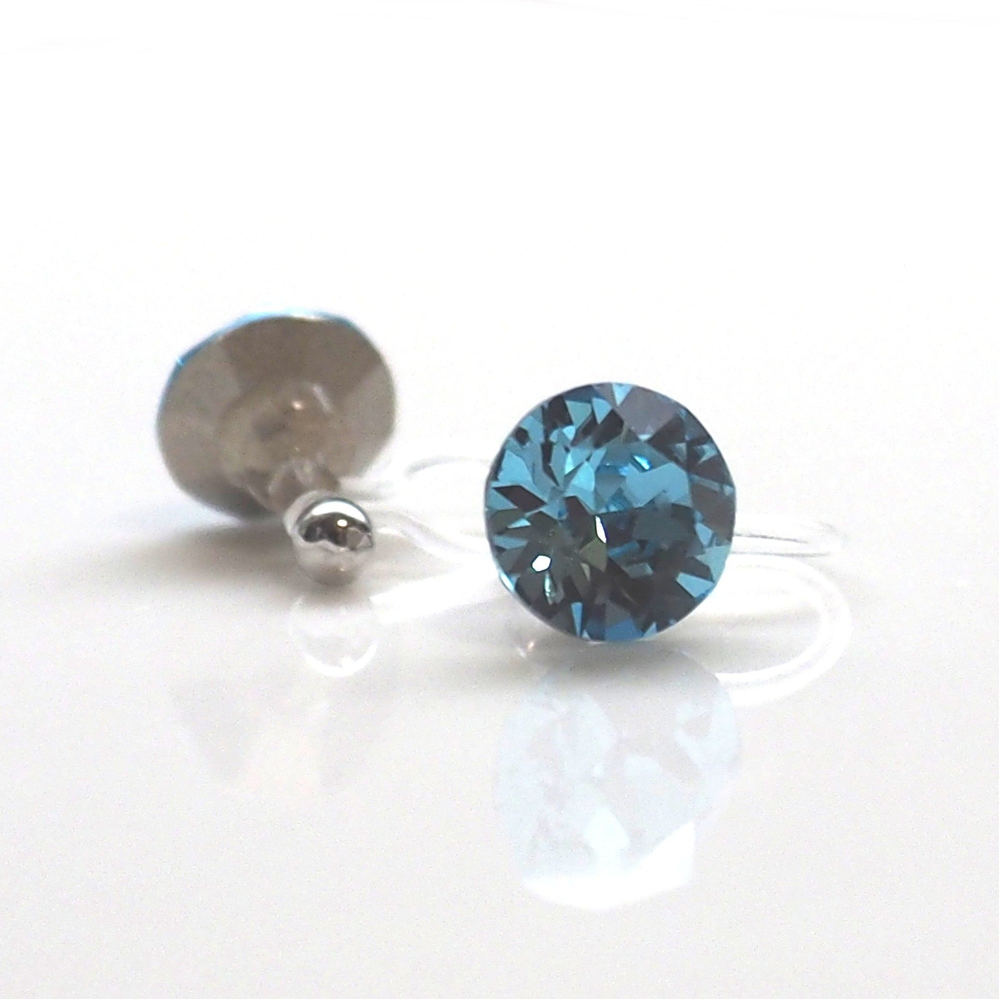 Aquamarin Swarovski crystal invisible clip on stud earrings - miyabigracejewelry.com