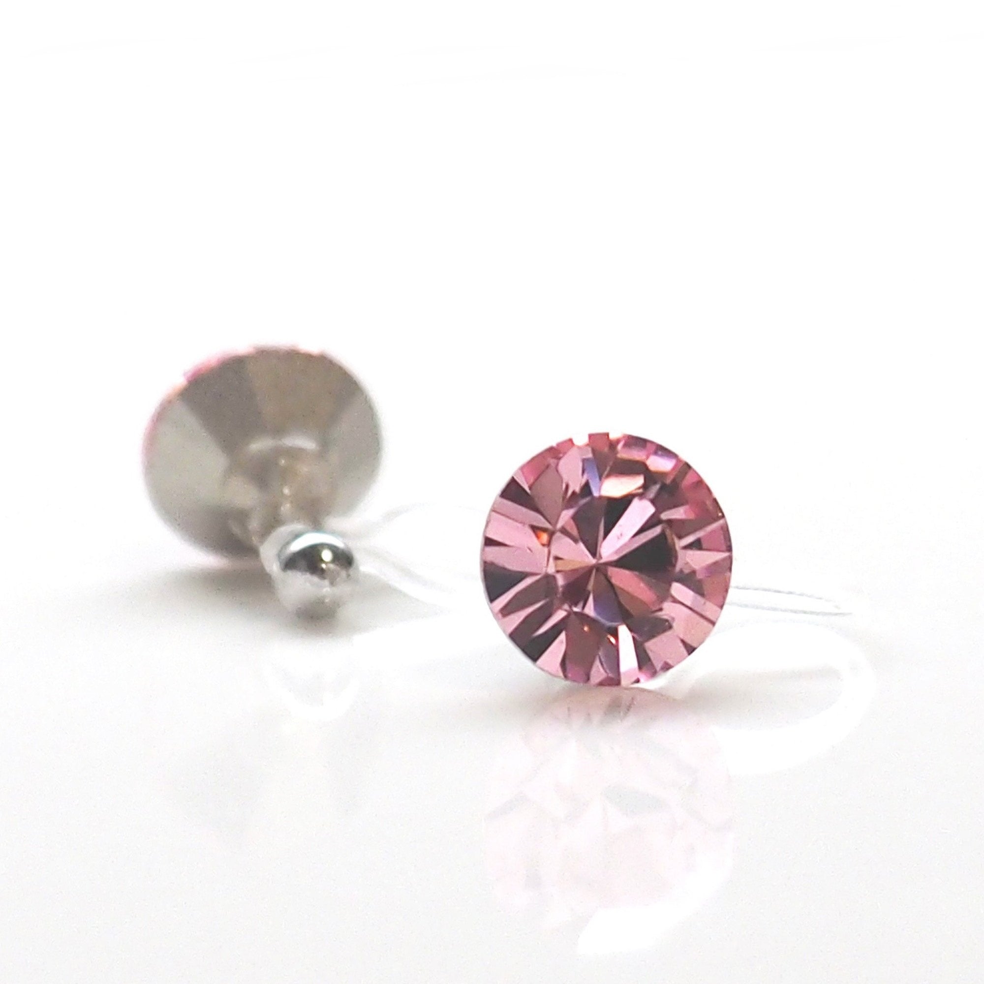 Light rose Swarovski crystal invisible clip on stud earrings - miyabigracejewelry.com