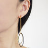 Long gold and black oval hoop invisible clip on earrings - miyabigracejewelry.com