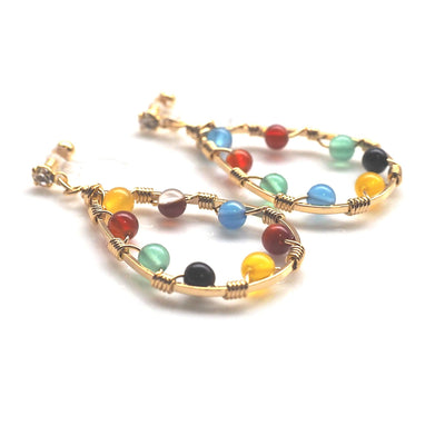 Multi color agate invisible clip on earrings - miyabigracejewelry.com