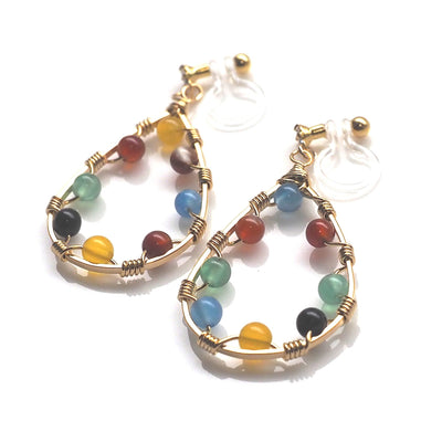 Multi color agate invisible clip on earrings - miyabigracejewelry.com