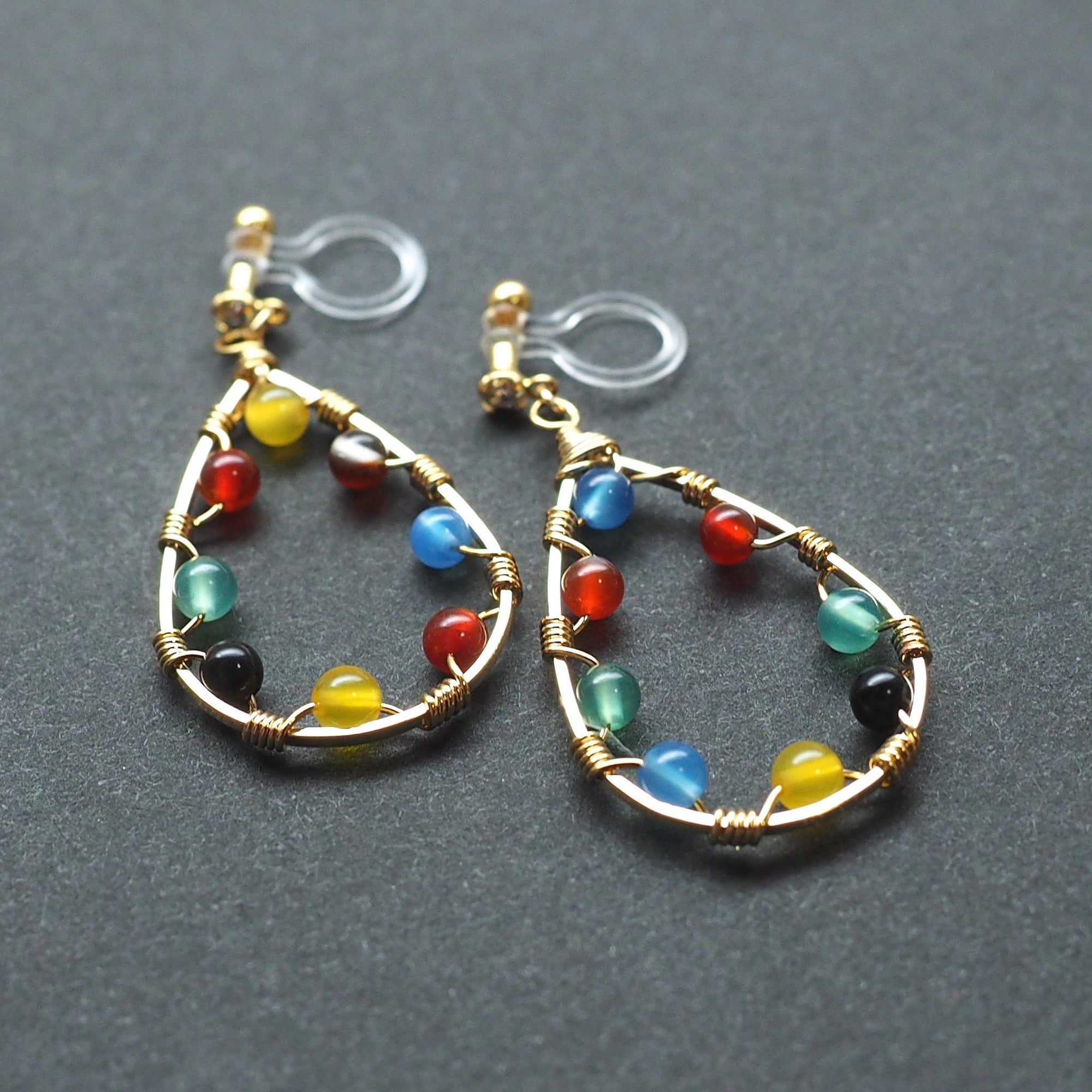 Multi color agate invisible clip on earrings - miyabigracejewelry.com