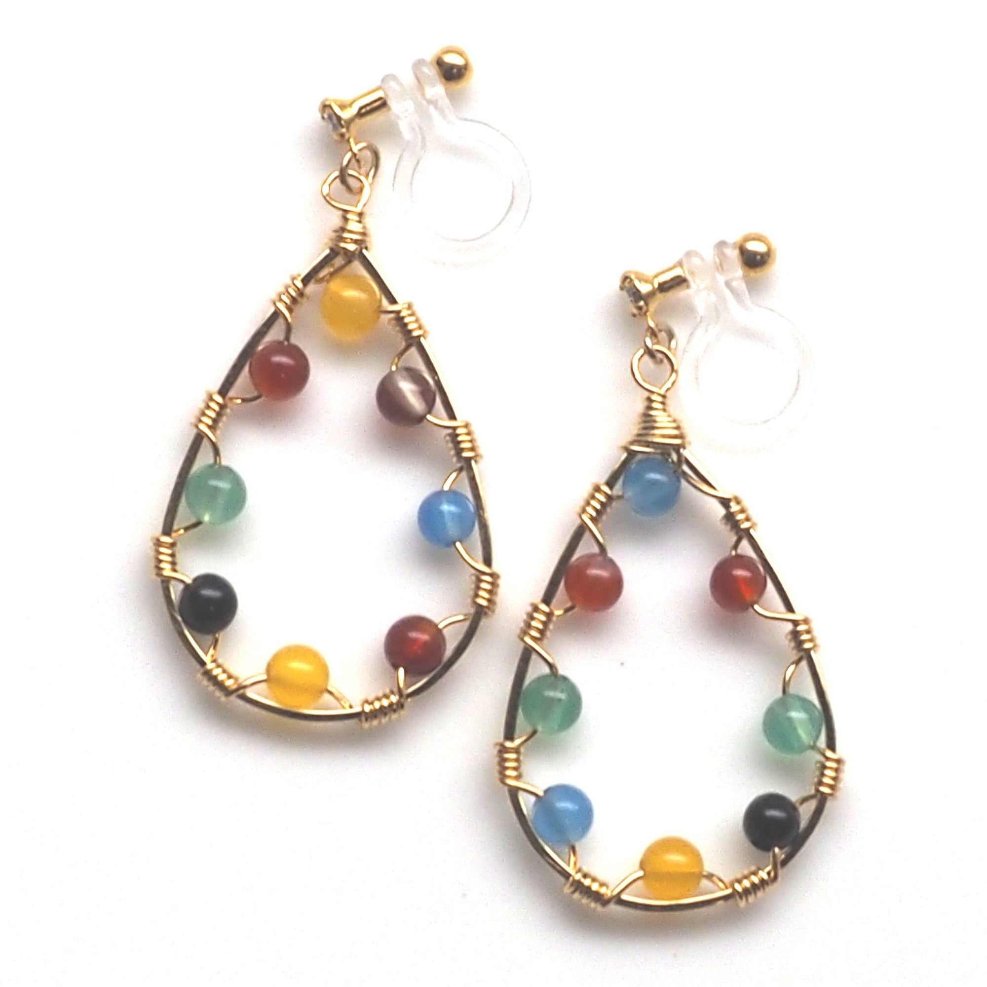 Multi color agate invisible clip on earrings - miyabigracejewelry.com
