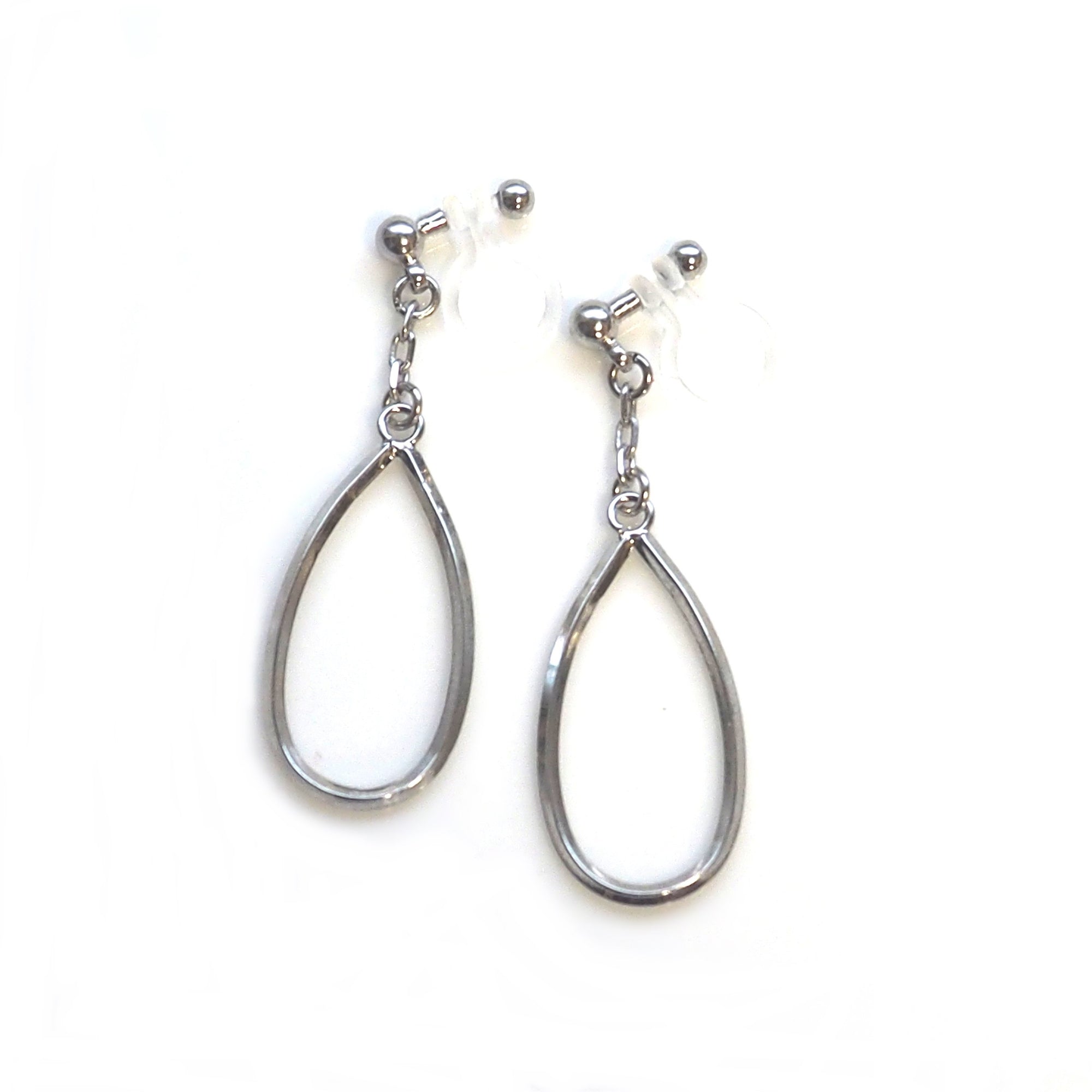 Minimal teardrop hoop invisible clip on earrings ( Silver tone) - miyabigracejewelry.com