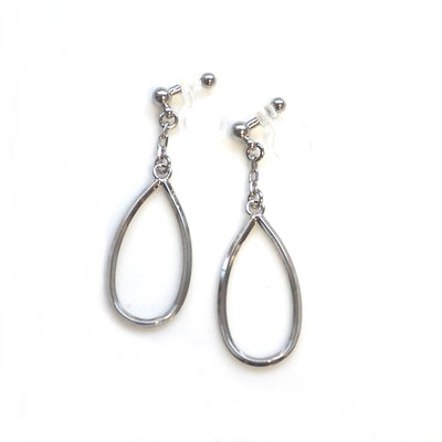 Minimal teardrop hoop invisible clip on earrings ( Silver tone) - miyabigracejewelry.com