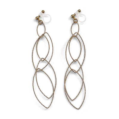 Dangle gold multi oval hoop invisible clip on earrings - miyabigracejewelry.com