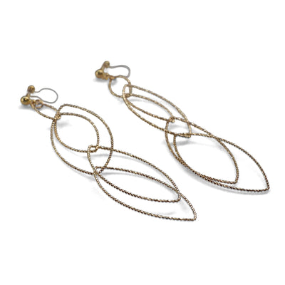 Dangle gold multi oval hoop invisible clip on earrings - miyabigracejewelry.com