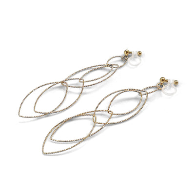Dangle gold multi oval hoop invisible clip on earrings - miyabigracejewelry.com