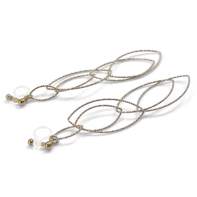 Dangle gold multi oval hoop invisible clip on earrings - miyabigracejewelry.com