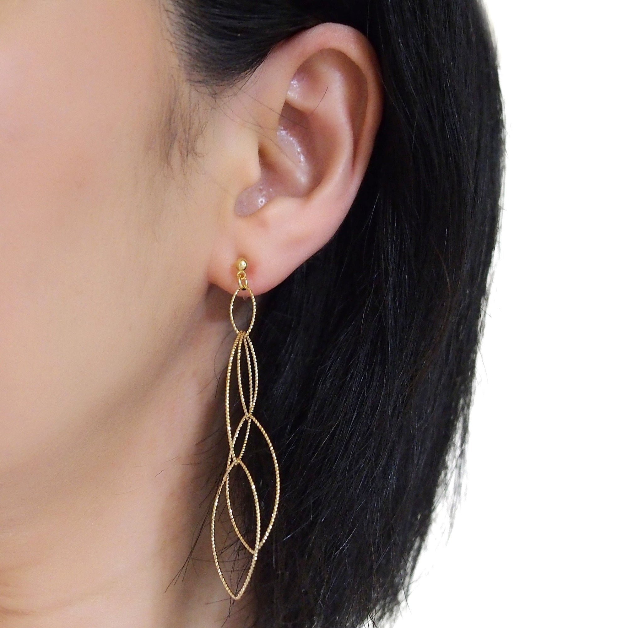 Dangle gold multi oval hoop invisible clip on earrings - miyabigracejewelry.com