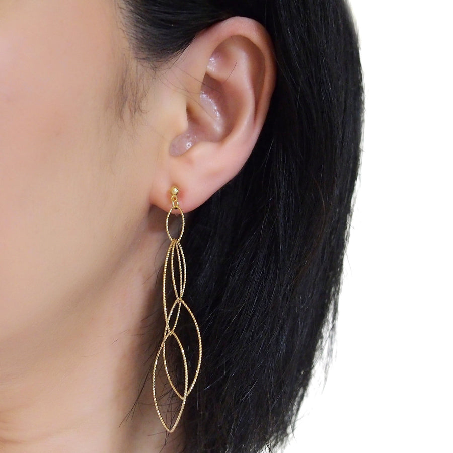 Dangle gold multi oval hoop invisible clip on earrings - miyabigracejewelry.com