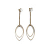 Dangle gold double oval hoop invisible clip on earrings - miyabigracejewelry.com