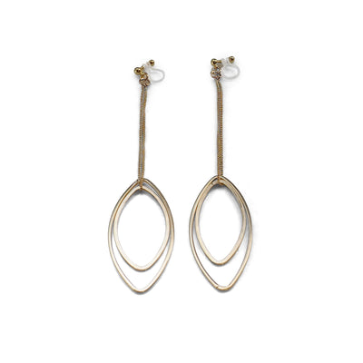 Dangle gold double oval hoop invisible clip on earrings - miyabigracejewelry.com